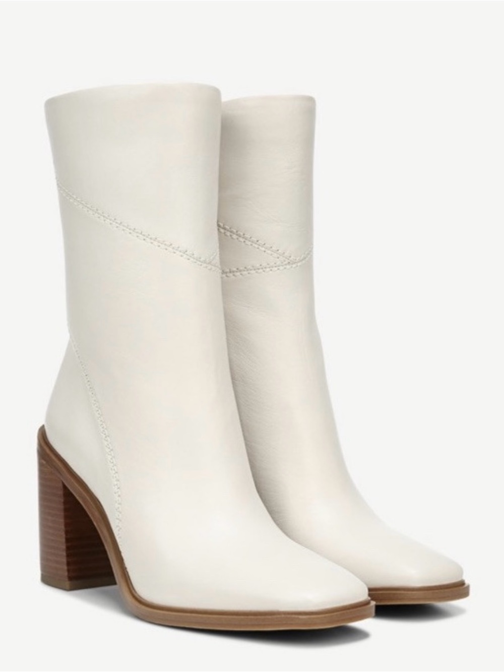 Franco Sarto Stevie White Leather Mid-Calf Block Heel Boots NWOT